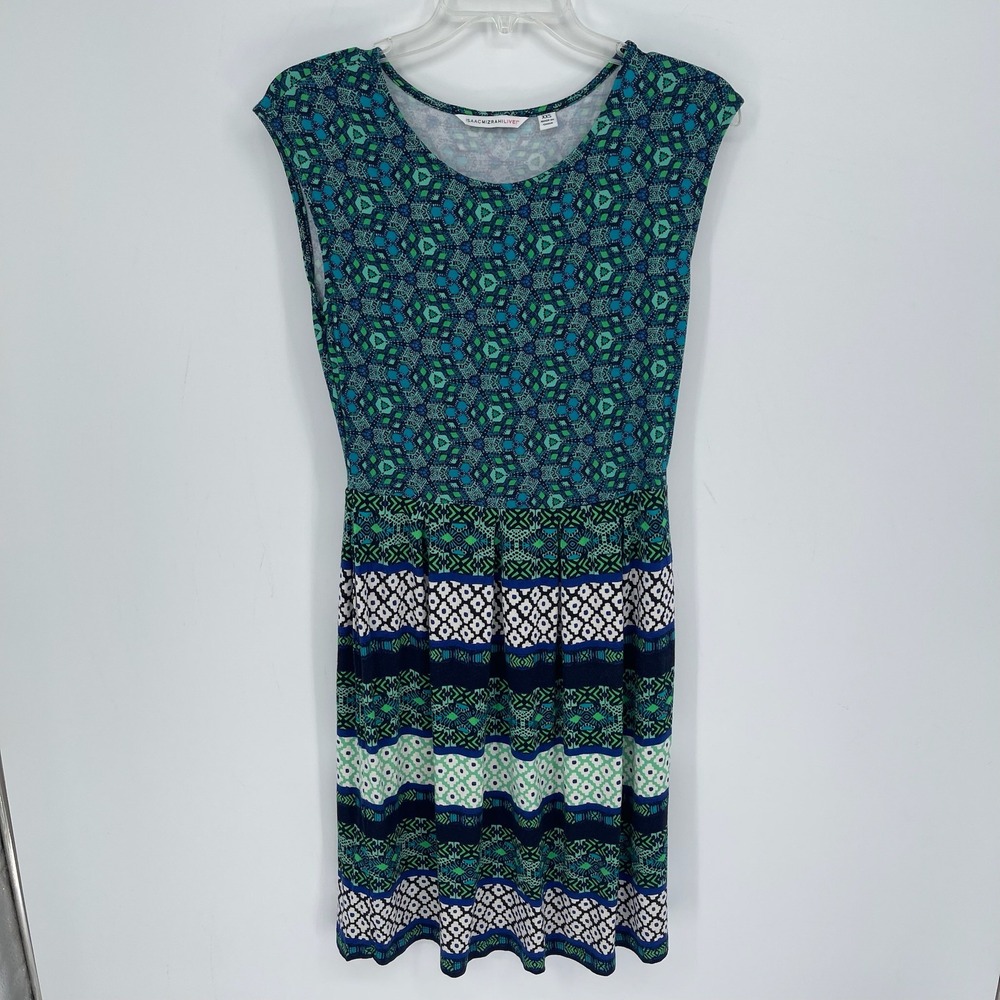 Isaac Mizrahi‎ Live Women's Blue Geometric Sleeveless Knit Sheath Dress Size XXS
